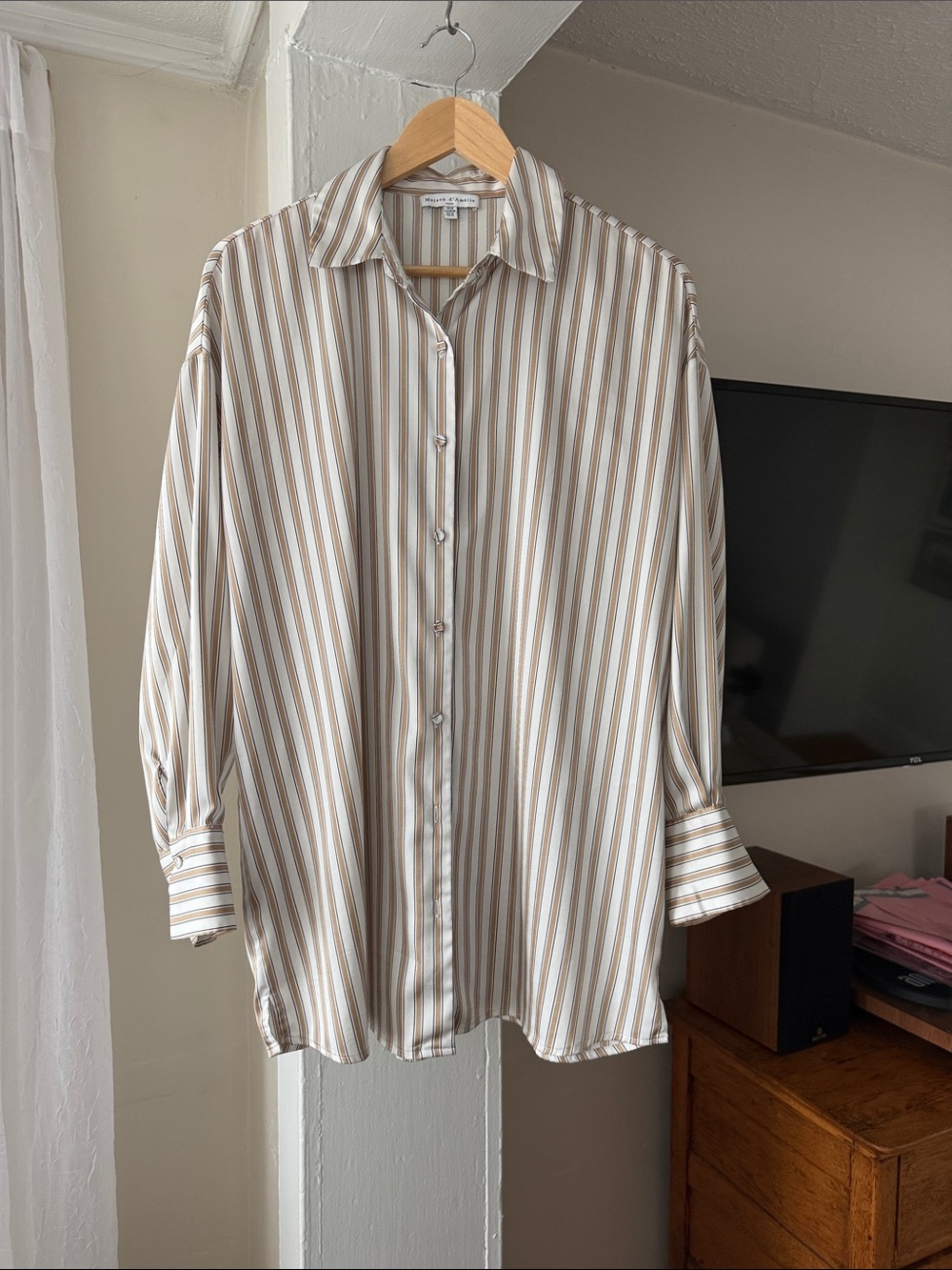 Maison d’Amélie Paris Striped Satin Button Down Shirt Size Medium